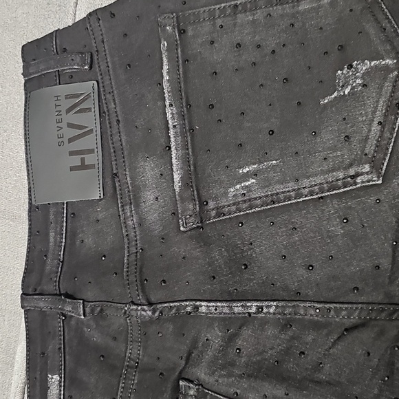 NWT 7TH HVN Crystal Stargaze Jet Jeans Black Denim 34 Skinny Embellished Slim - Picture 13 of 14